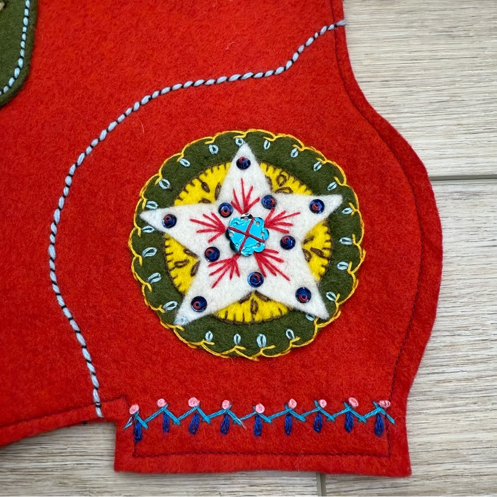 Vintage 70’s handmade Felt Christmas Stocking Appliqué Embroidered Boho‎ - Picture 2 of 9